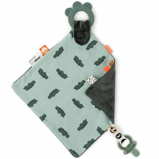 Done by Deer Schmusetuch mit Beißring & Schnullerhalter - Croco - Grün 1 Done by Deer Schmusetuch mit Beißring & Schnullerhalter - Croco - Grün